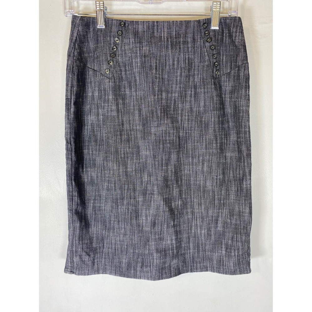 Gray Pencil Skirt Button Detail Ruffle Hem Career Office Stretch Juniors 5
